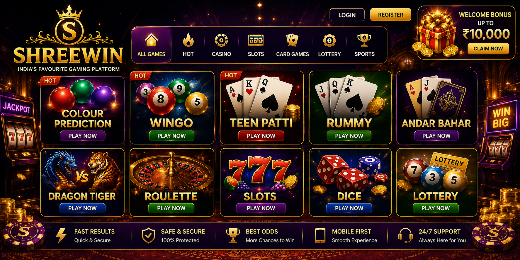 Shreewin gaming platform home banner